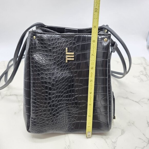 London Fog Crossbody Bag Coco Crocodile Embossed Black Vegan Leather Satchel - Picture 10 of 13